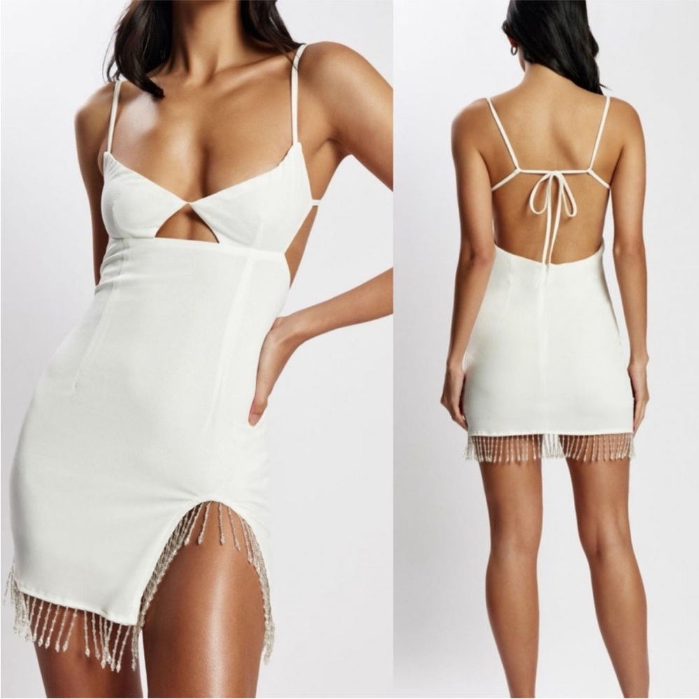 Meshki White Darcie Fringe mini dress